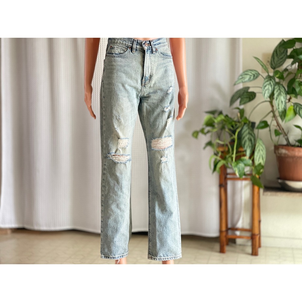 BDG Cowboy Jean‎ Light Wash Distressed High Rise Straight Leg Blue Denim Size 25 - Picture 2 of 8